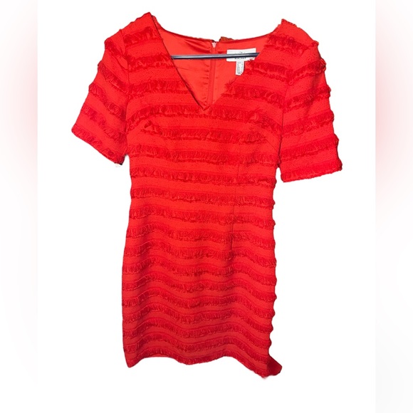 Belle Badgley Mischka Grace Dress with Fringe Detailing in Red Size 2 - Picture 5 of 7